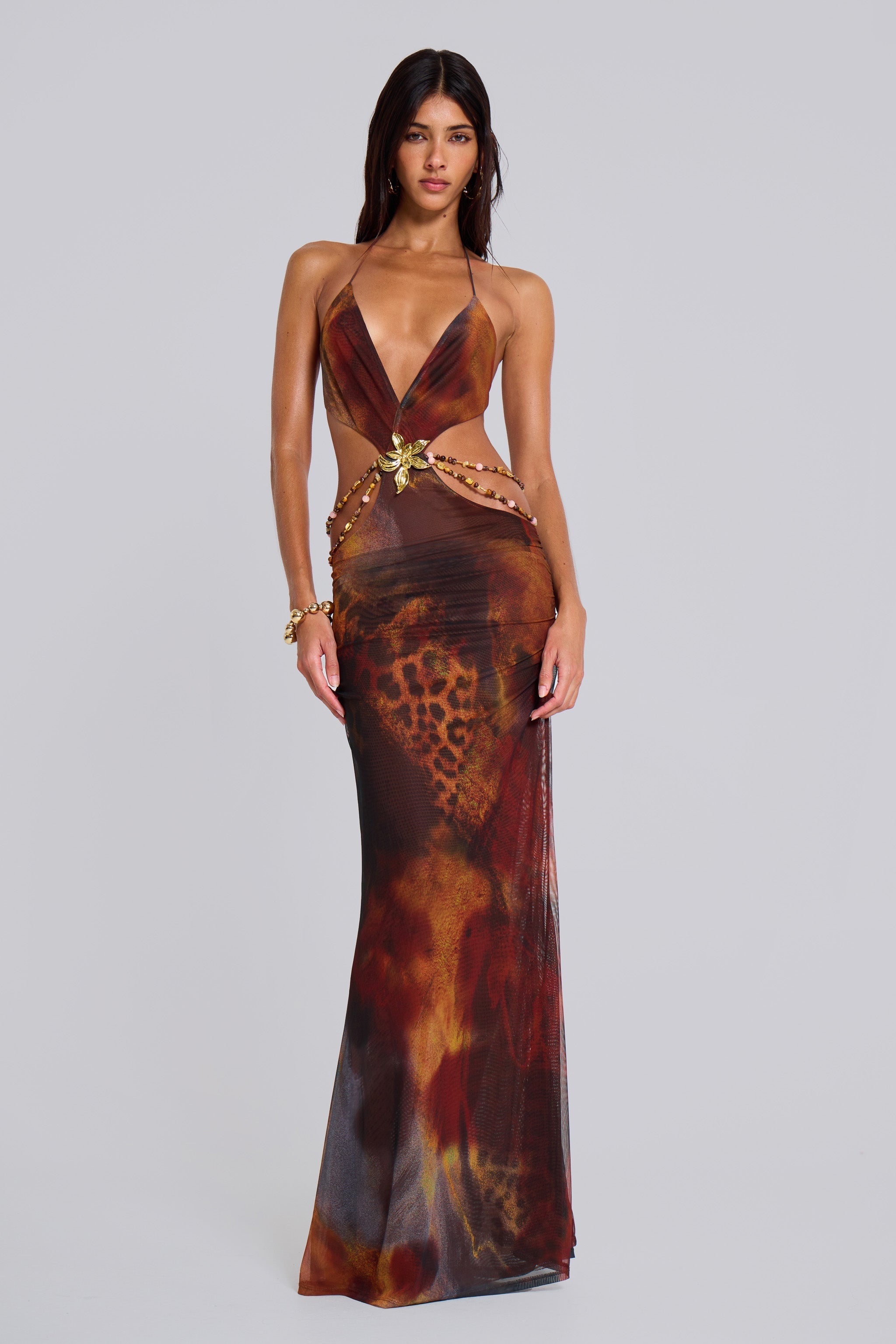 Vida maxi kjole med halterneck og cut‑out